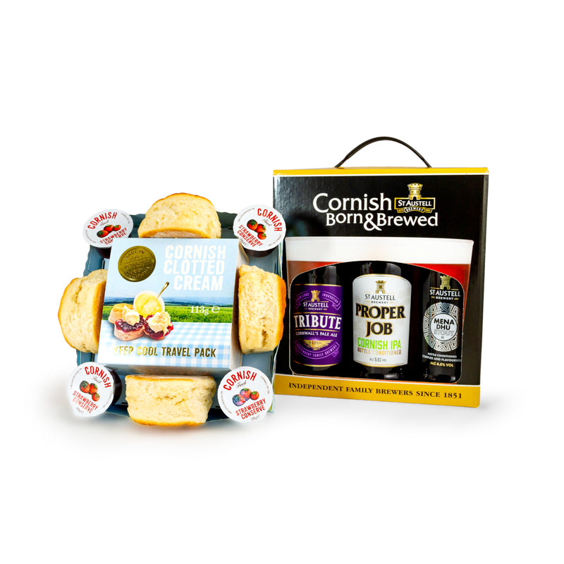 Cornish Cream Tea with 3 x 500ml Cornish Ale Gift Box