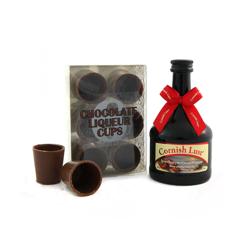 10cl Cornish Lust- Strawberry & Cream Liqueur with Chocolate Cups