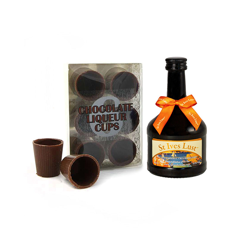 10cl St Ives Lust - Salted Caramel Cream Liqueur with Chocolate Cups
