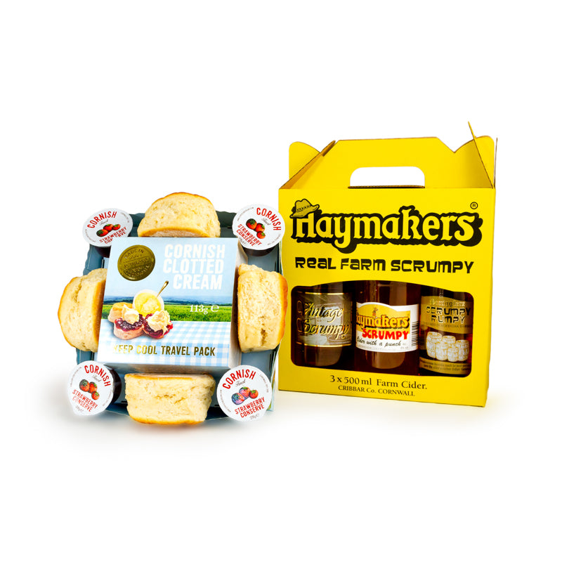 Cornish Cream Tea with 3 x 500ml Haymakers Cider Gift Box | Cornish Cream