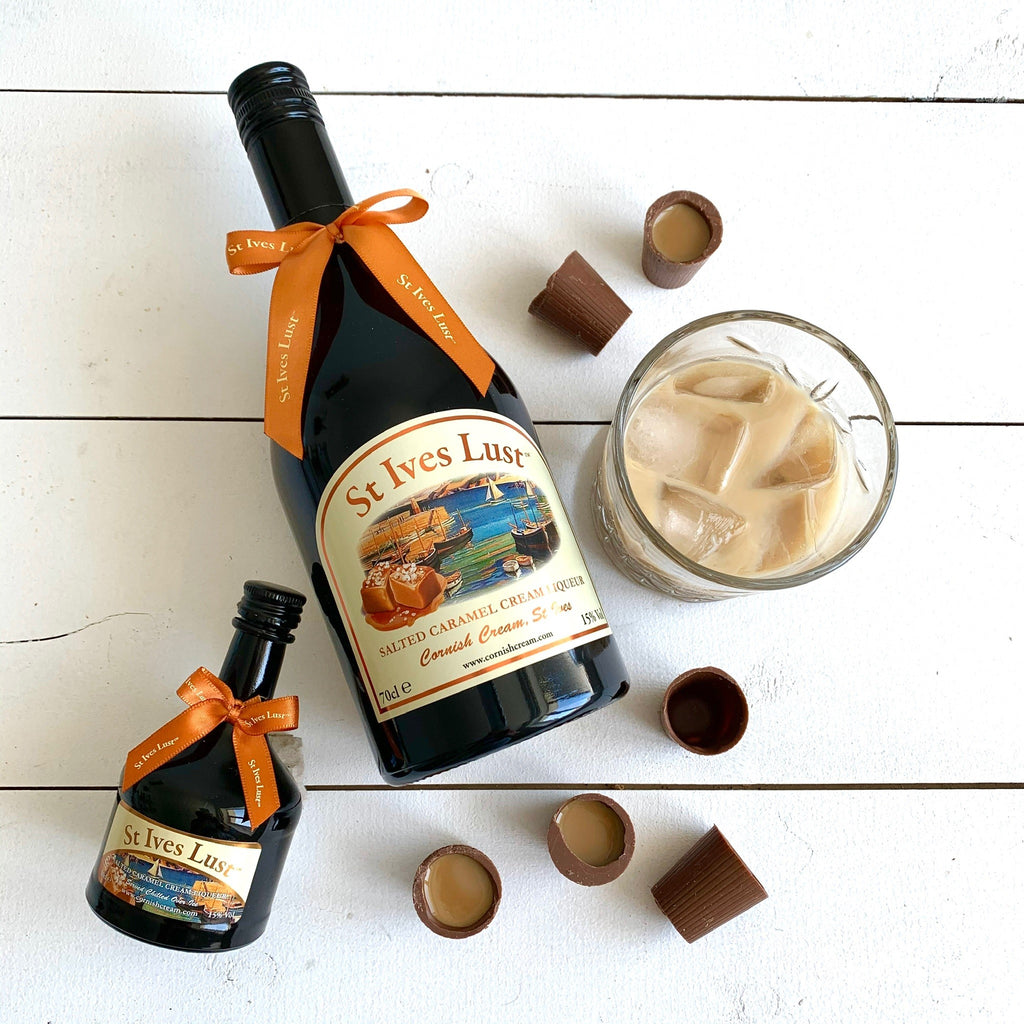 10cl St Ives Lust - Salted Caramel Cream Liqueur with Chocolate Cups